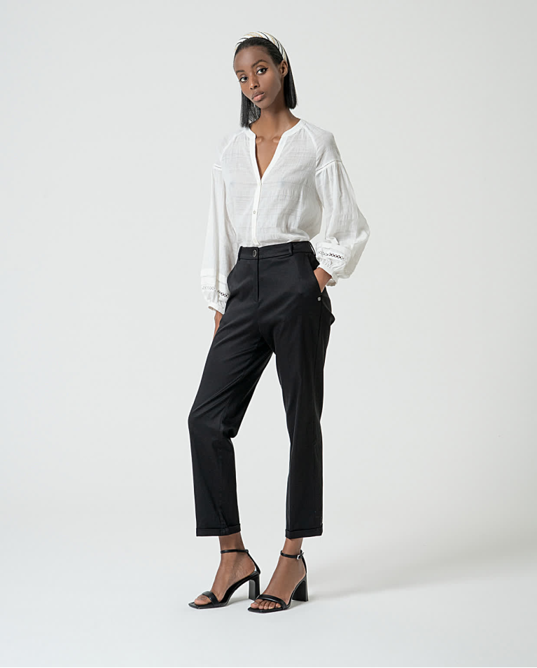 Pantalon droit élastique uni Noir