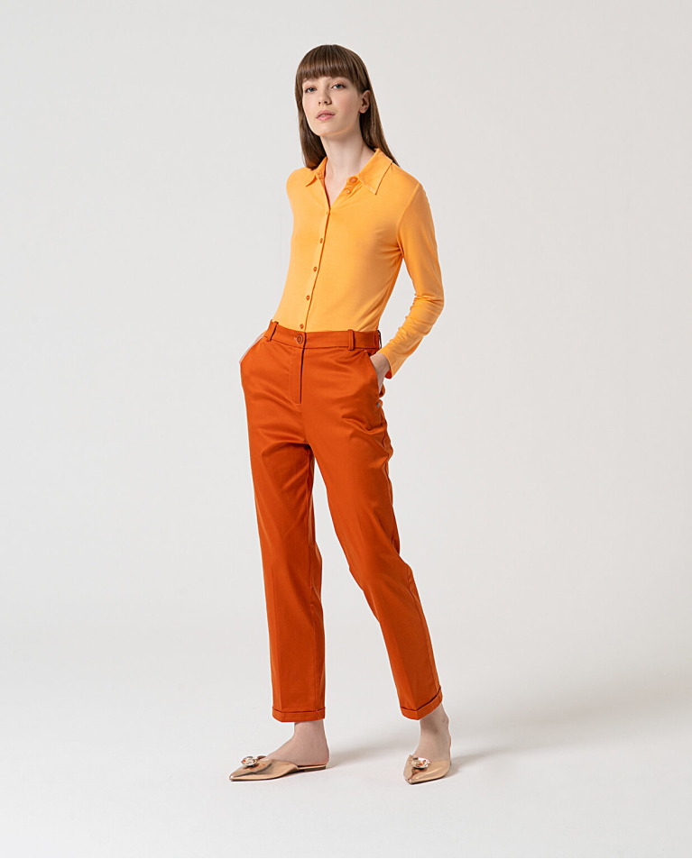 Pantalon droit élastique uni Brique