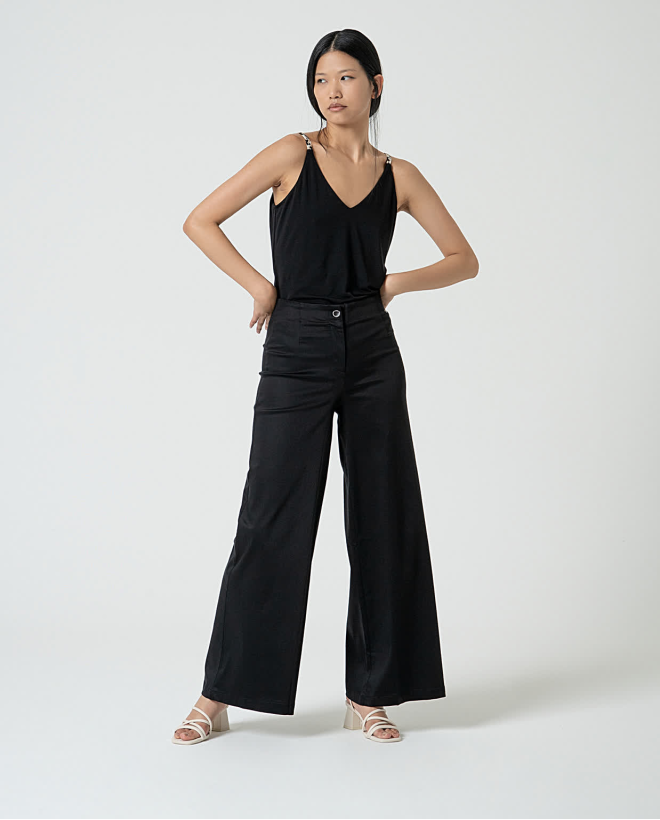 Pantalon flare élastique uni Noir