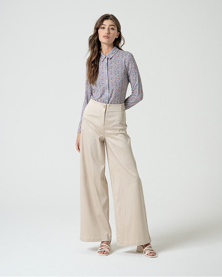 Pantalon flare élastique uni Beige