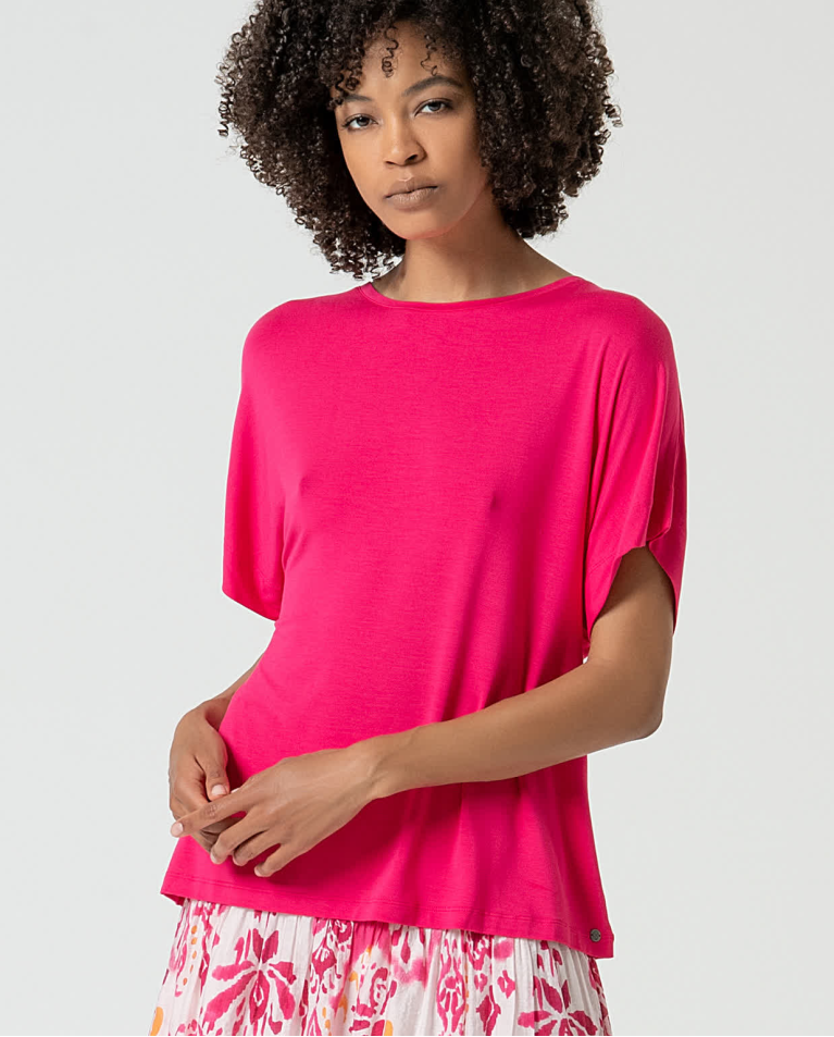 T-shirt élastique uni en bambou Fushia