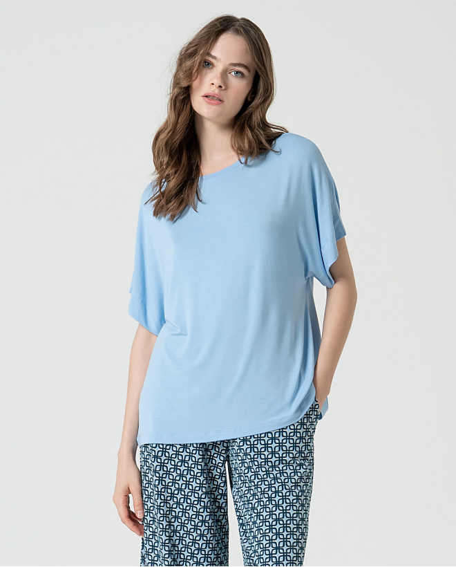 Camiseta elástica bamboo lisa Azul celeste