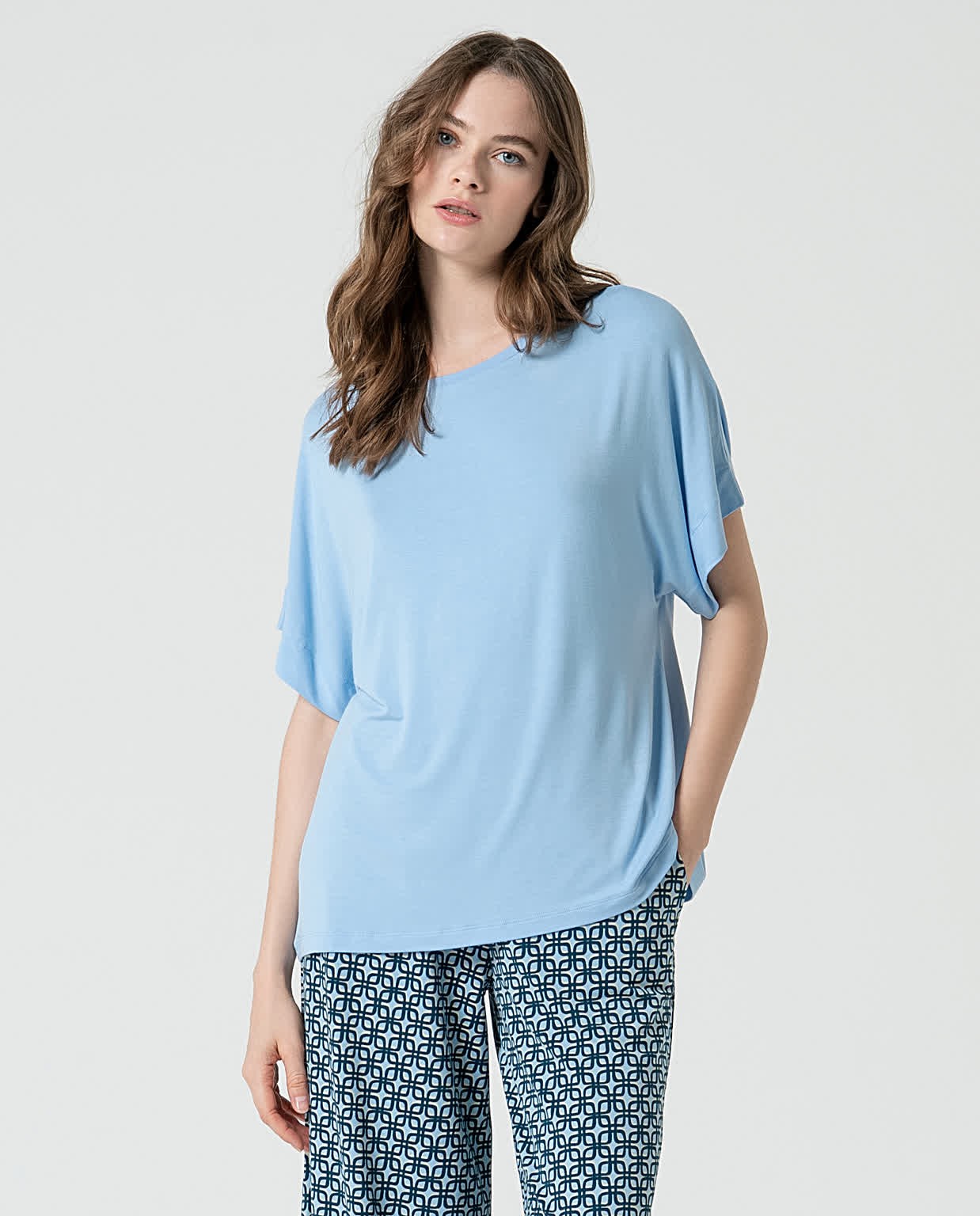 T-shirt élastique uni en bambou Bleu ciel