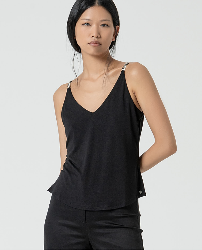 Top tirantes bamboo con fornitura Negro