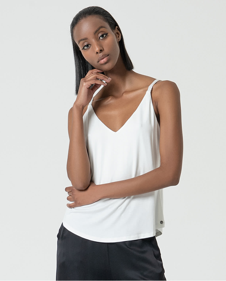 Bamboo straps top with hardware White