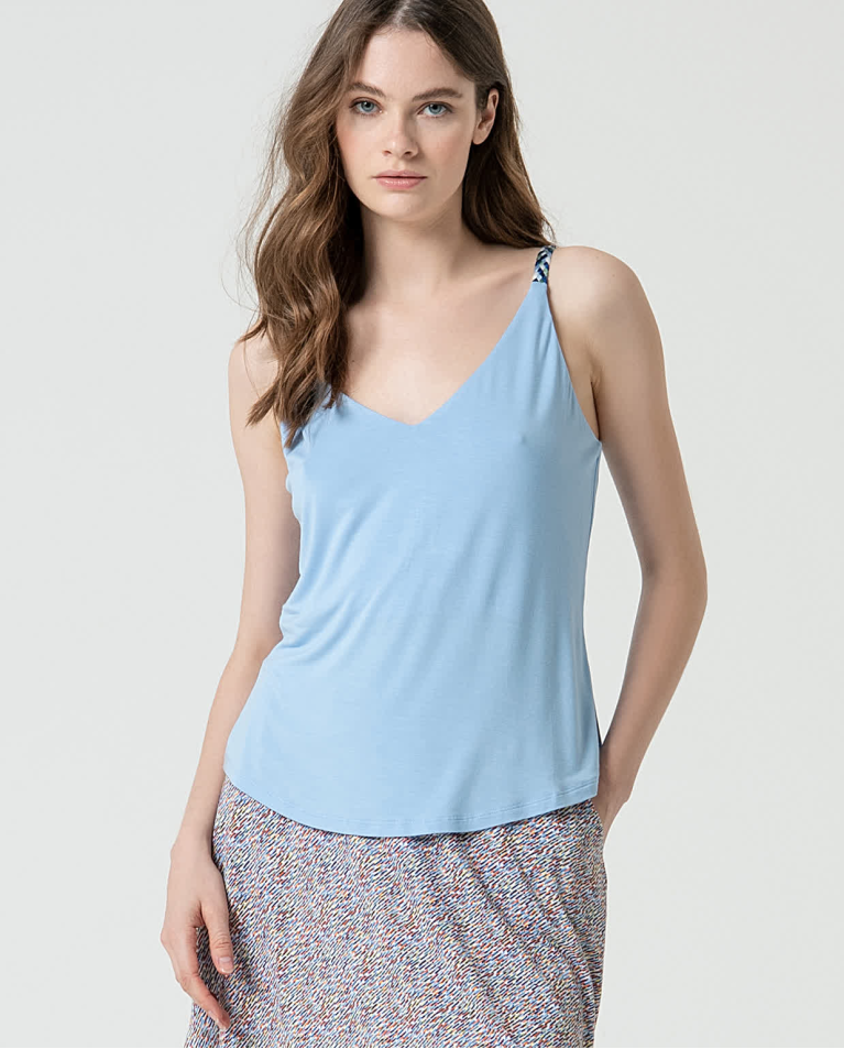 Top tirantes bamboo con fornitura Azul celeste