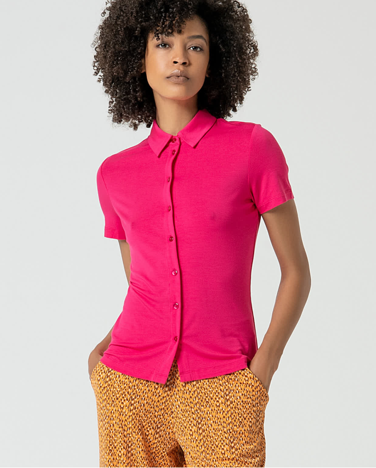 Chemise basique unie en bambou Fushia