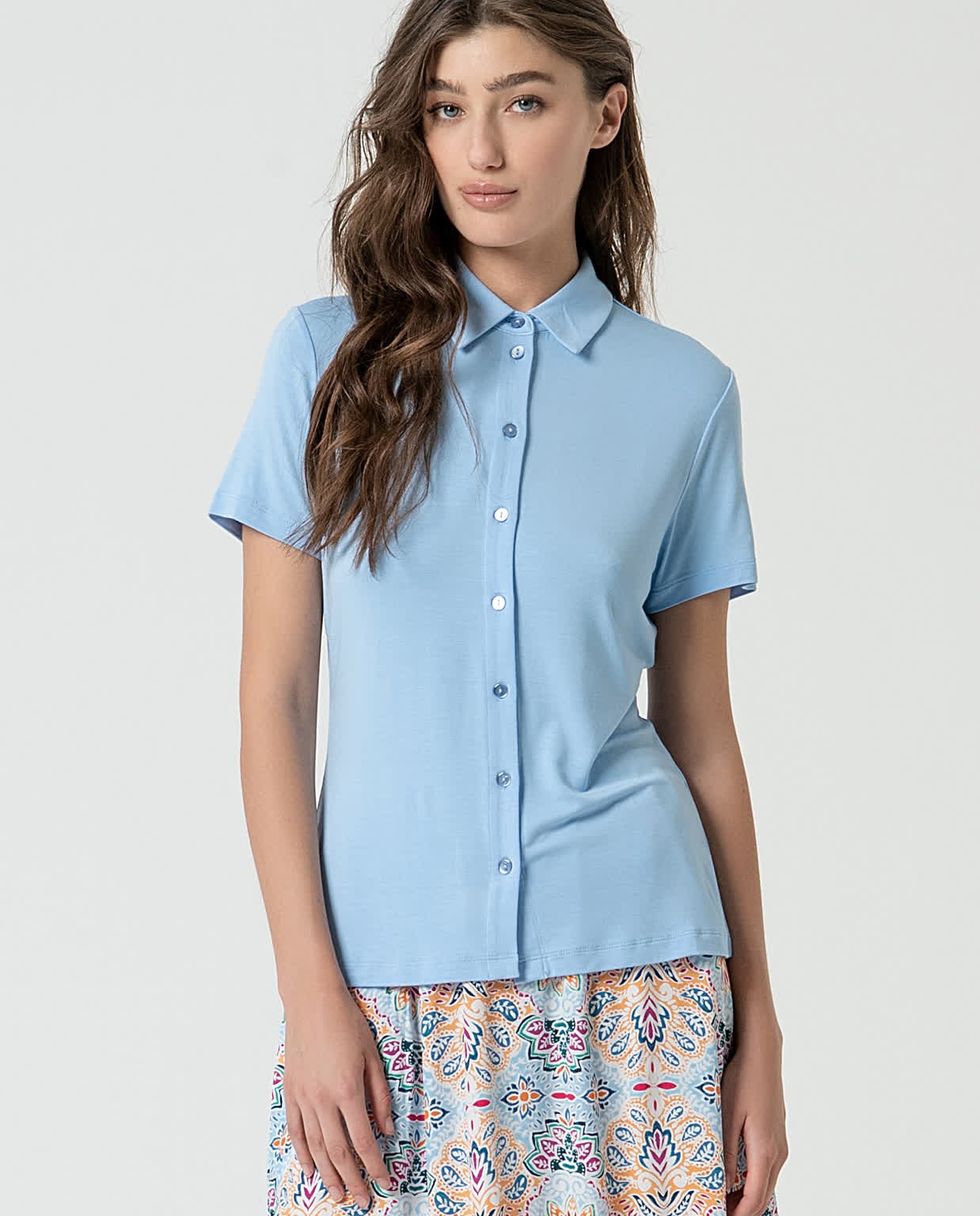 Chemise basique unie en bambou Bleu ciel