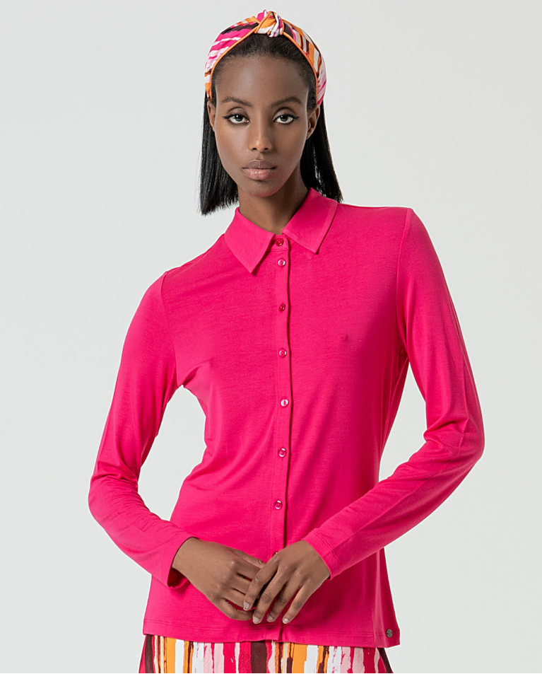 Chemise basique unie en bambou Fushia