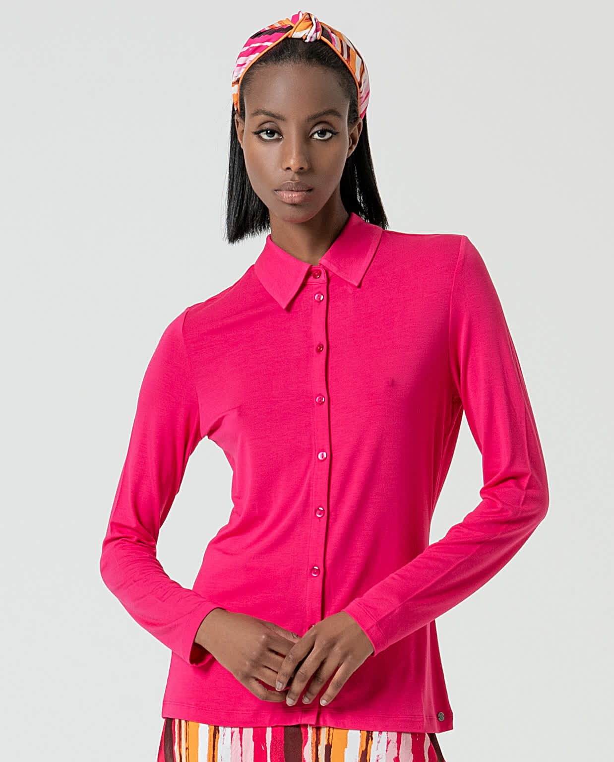 Chemise basique unie en bambou Fushia