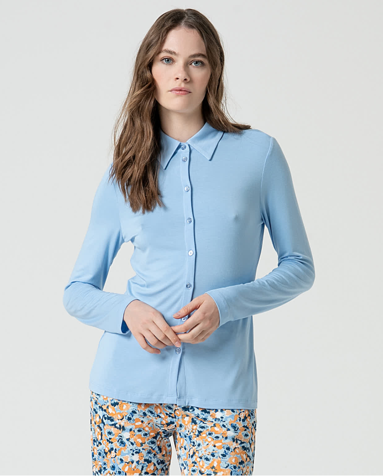 Chemise basique unie en bambou Bleu ciel