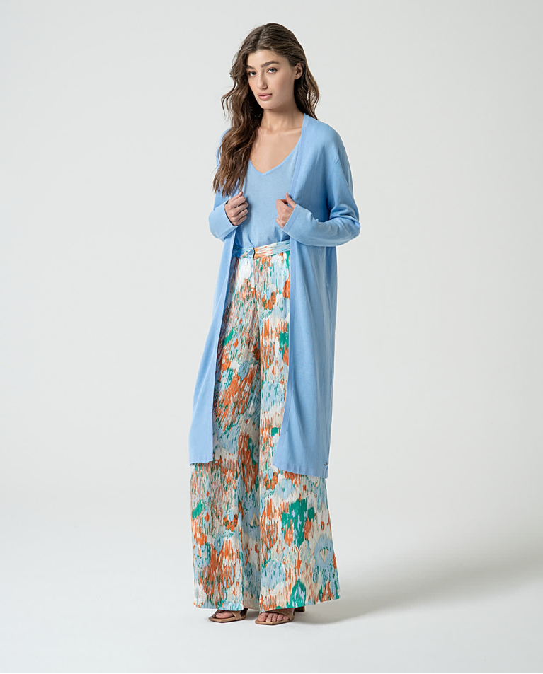 Solid cotton long cardigan Blue