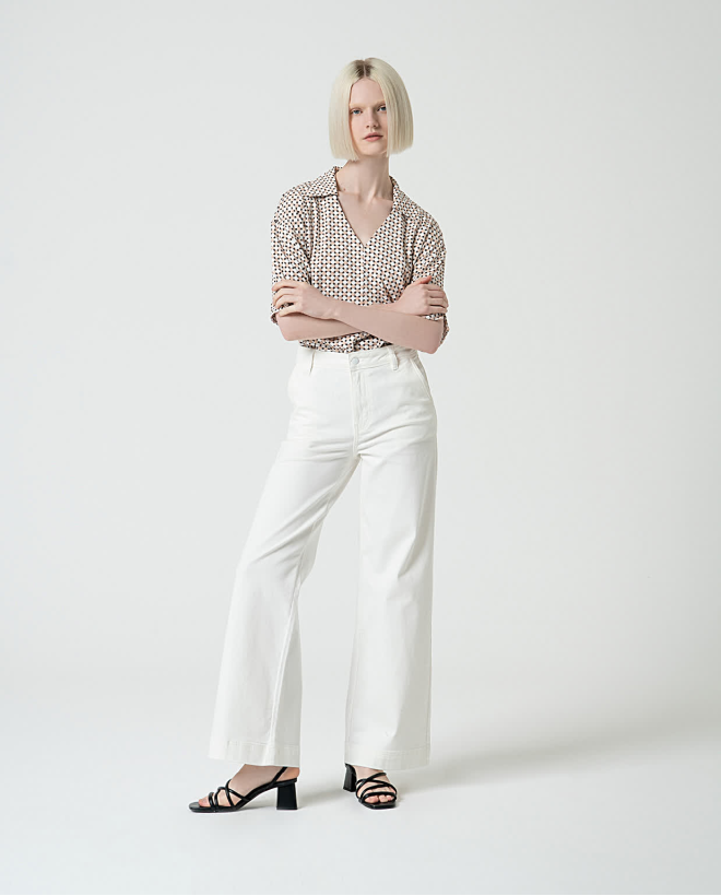 Pantalon flare uni en denim Blanc