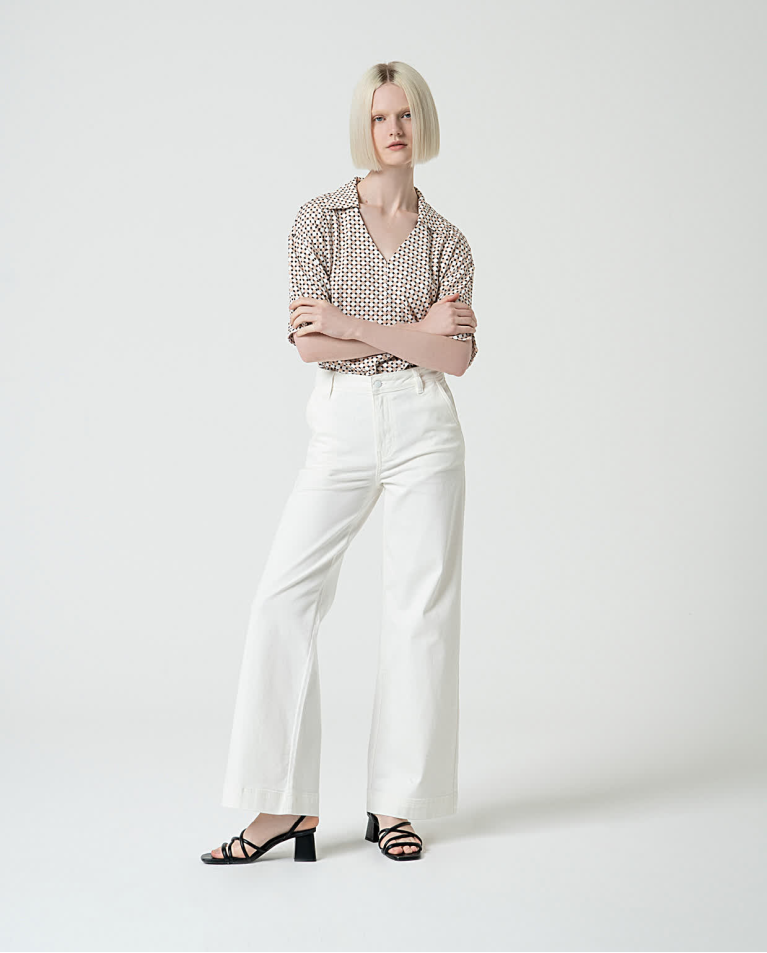 Pantalon flare uni en denim Blanc