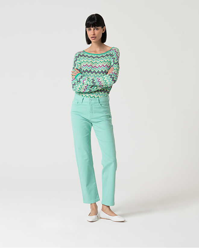 Plain denim straight-cut PANTS Aqua green