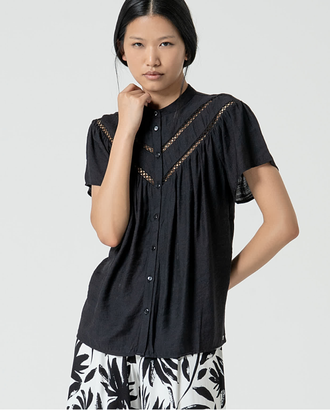 Plain eyelet embroidered blouse Black