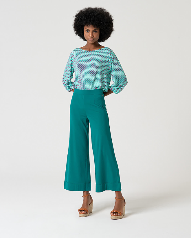 Pantalon cropped élastique uni Émeraude