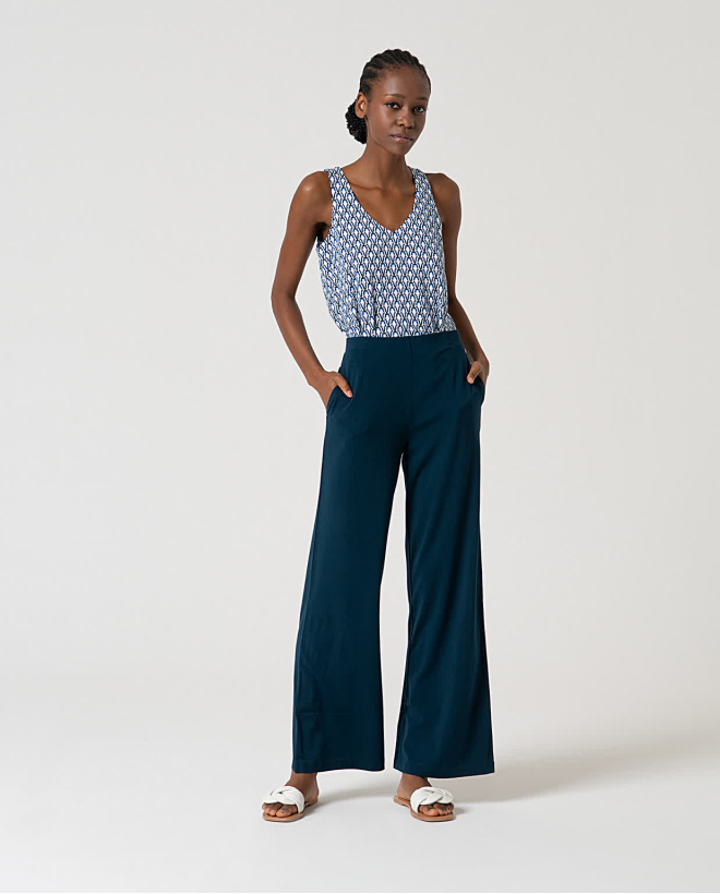 Plain stretch straight-cut PANTS Petrol blue