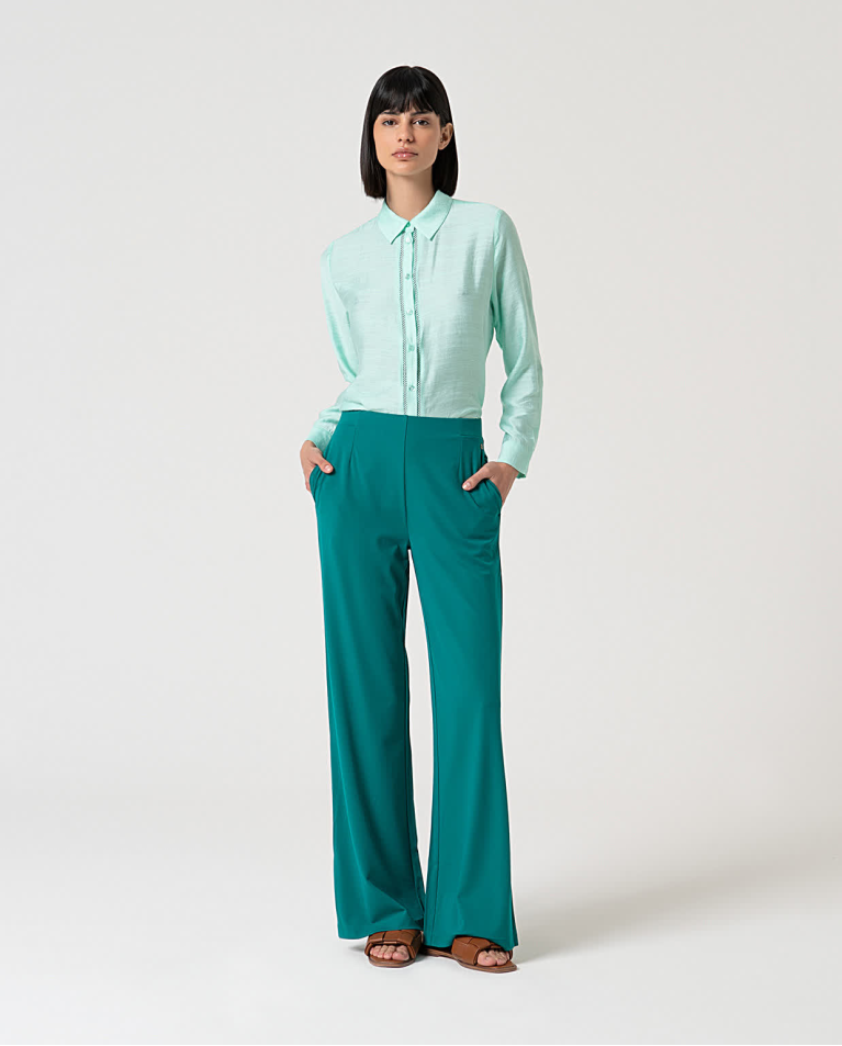 Pantalon droit élastique uni Émeraude