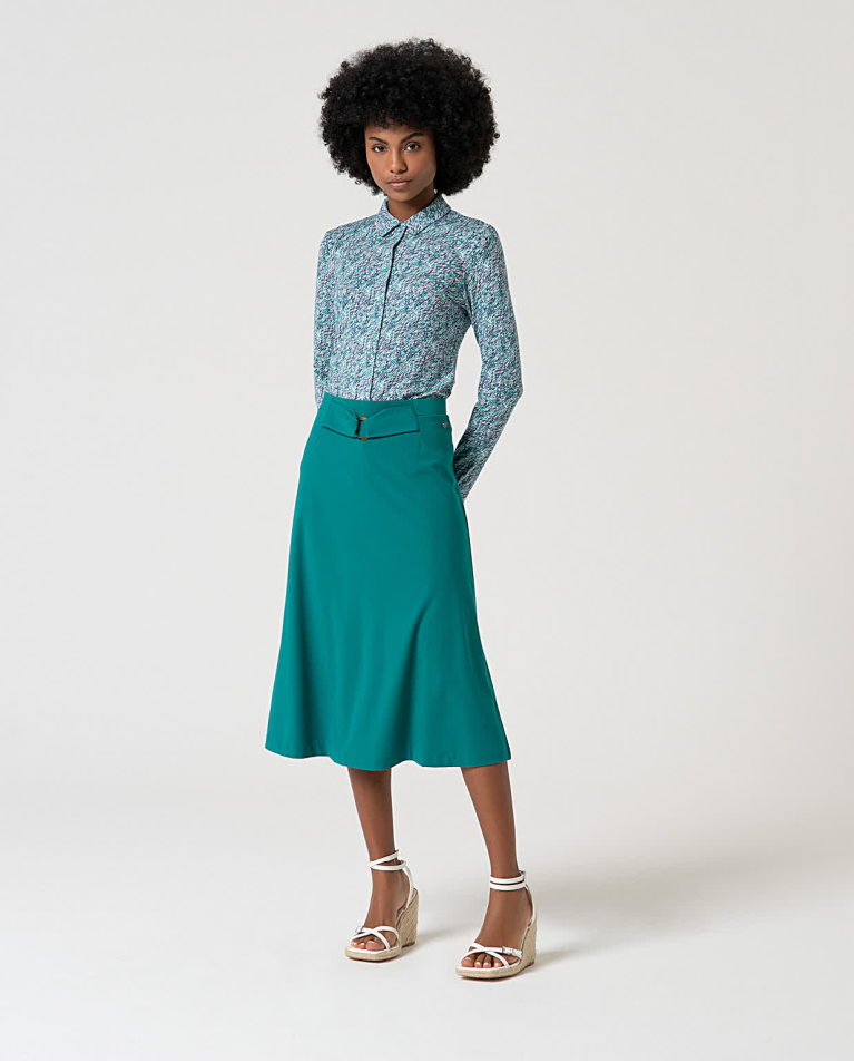 Plain stretch midi skirt Emerald