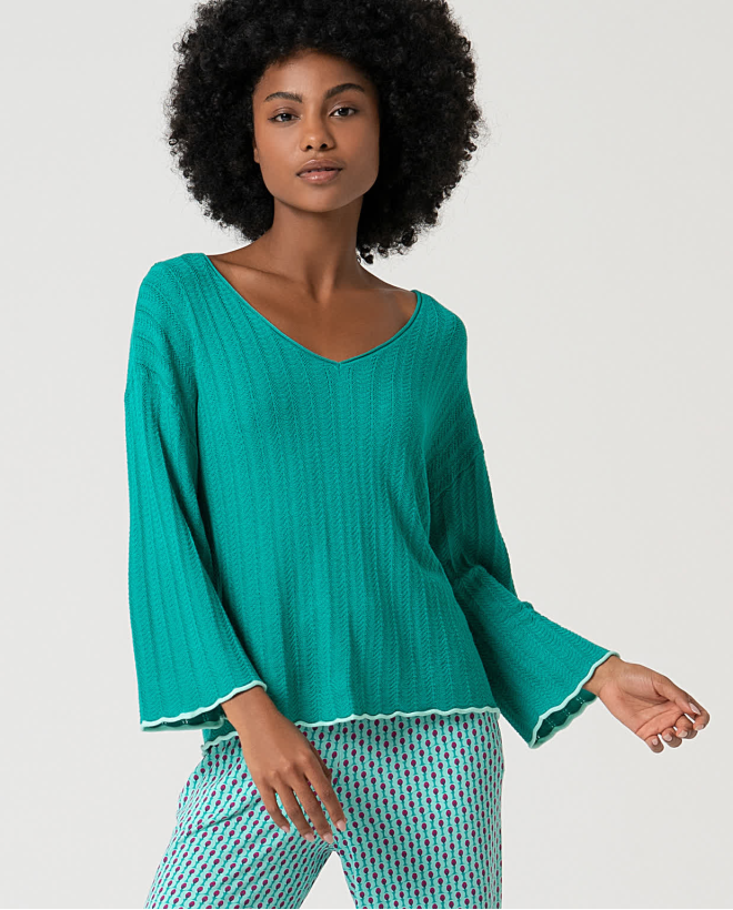 Pull oversize uni en maille Émeraude