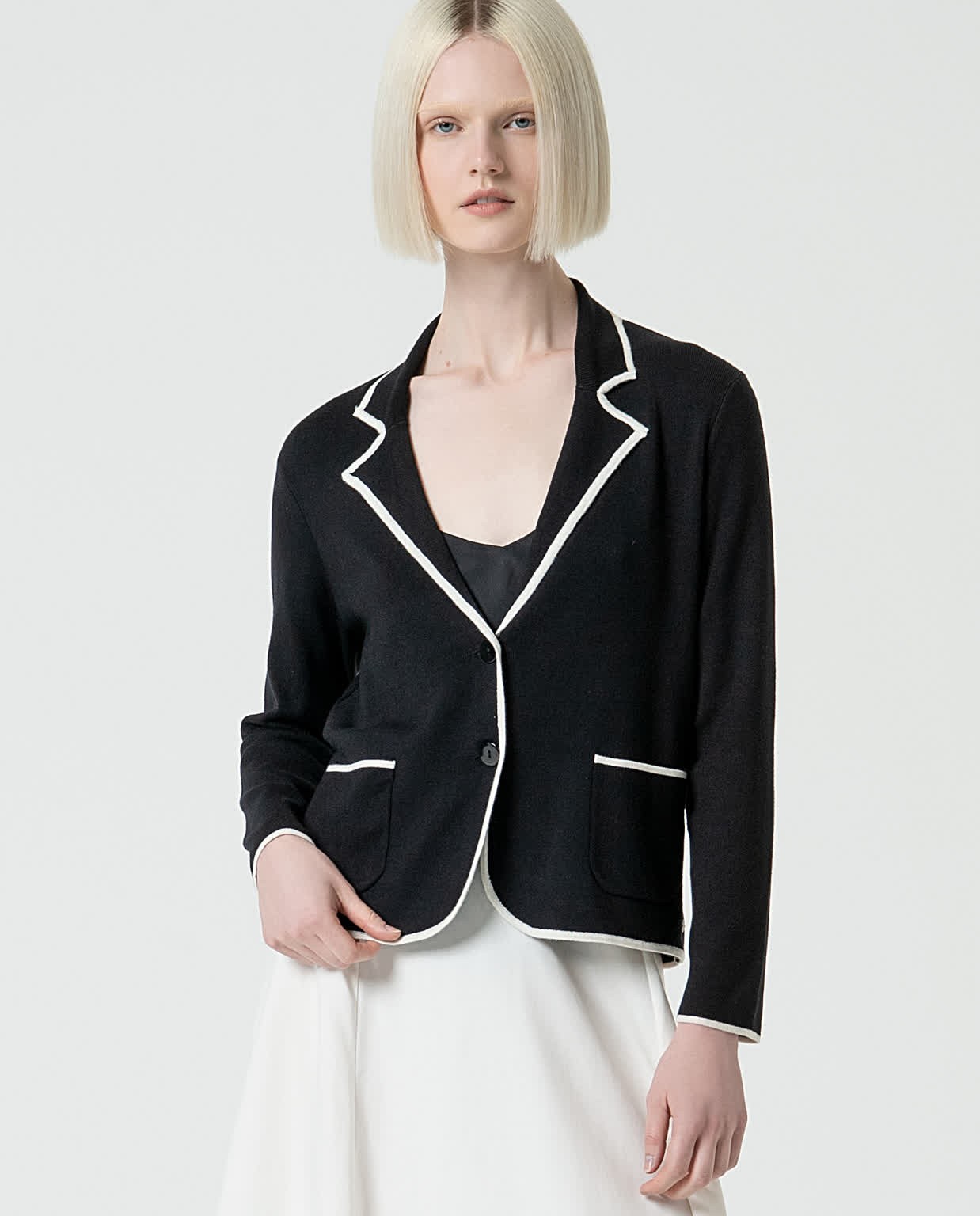 Blazer croisé uni en maille Noir