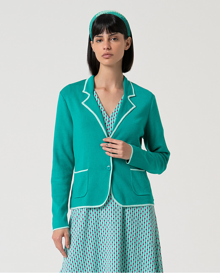 Blazer croisé uni en maille Émeraude