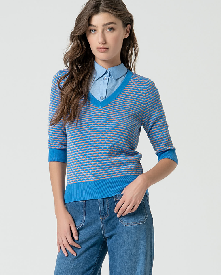 Printed short-sleeved jumper Blue