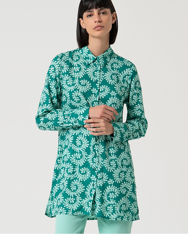 Chemise longue à imprimé Vert d'eau