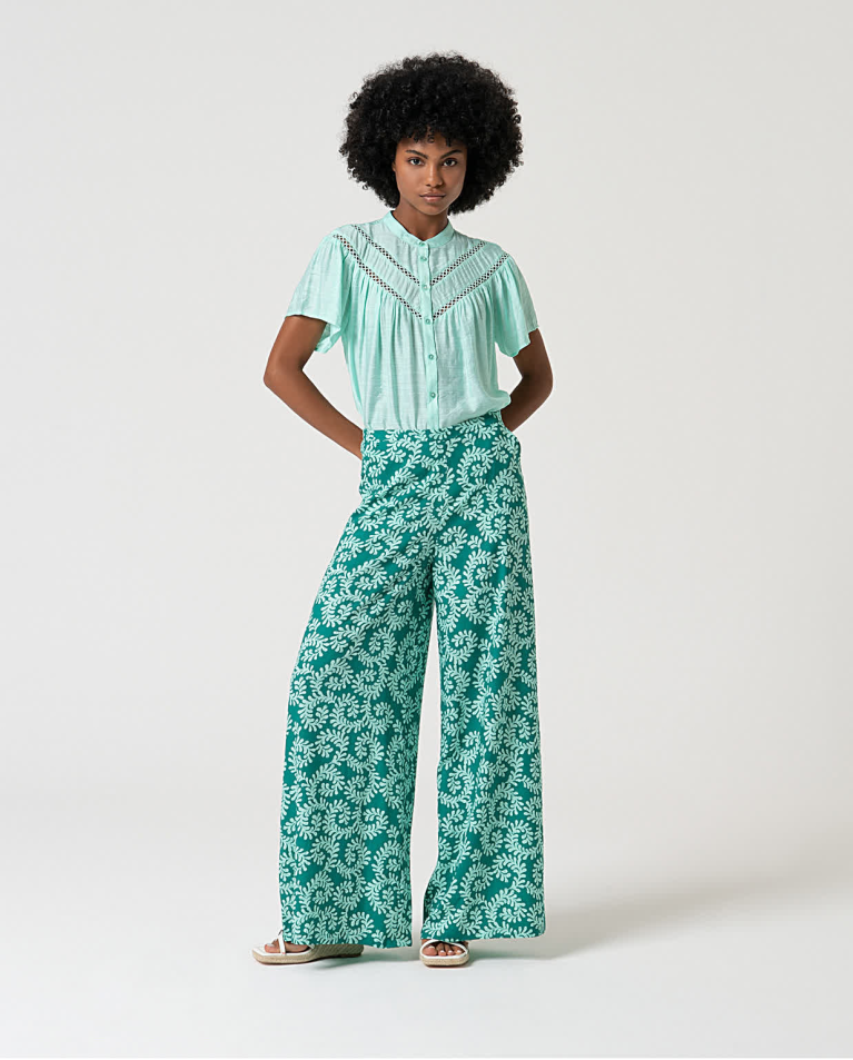 Pantalon wide leg à imprimé Vert d'eau