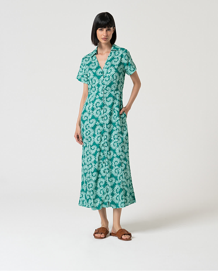 Robe chemise midi à imprimé Vert d'eau