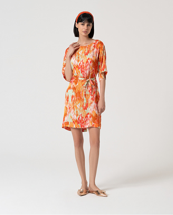 Printed satin tunic dress Multi