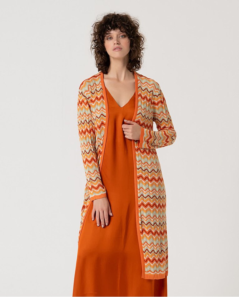 Long tricot cardigan Orange