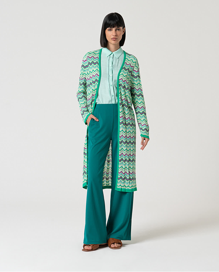 Long tricot cardigan Turquoise