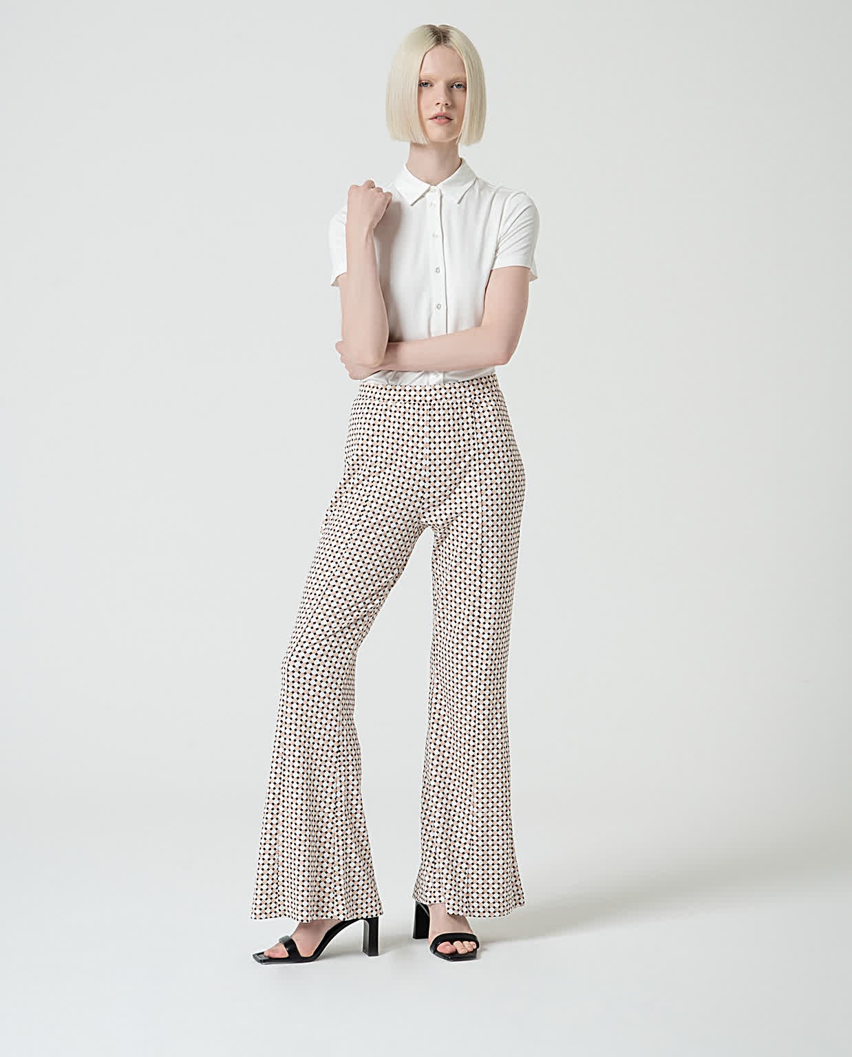 Pantalon flare élastique à imprimé Blanc cassé