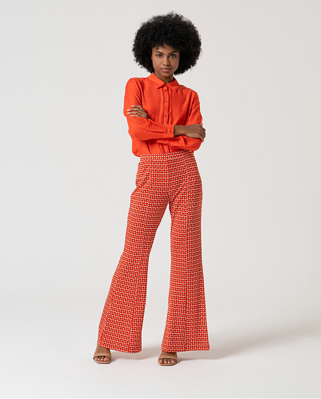 Printed stretch flare PANTS Red