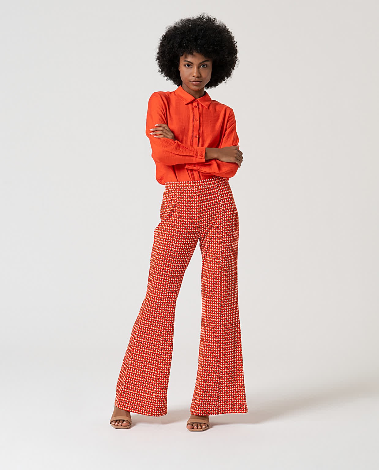 Printed stretch flare PANTS Red