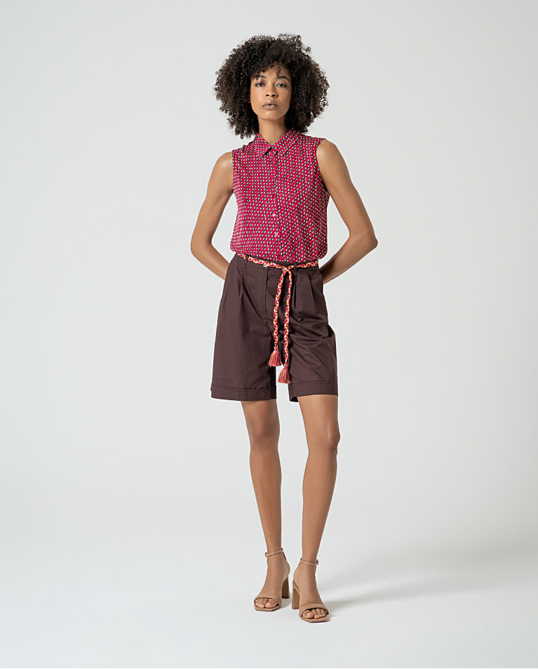 Cotton shorts with belt Brown