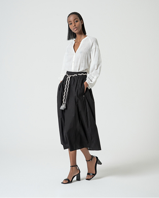 Cotton midi skirt with belt...