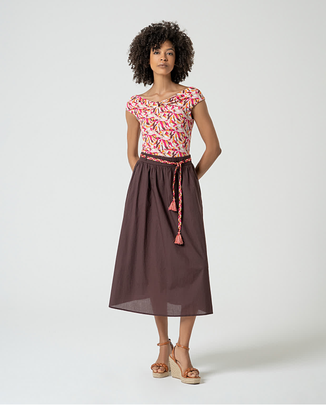 Cotton midi skirt with belt...