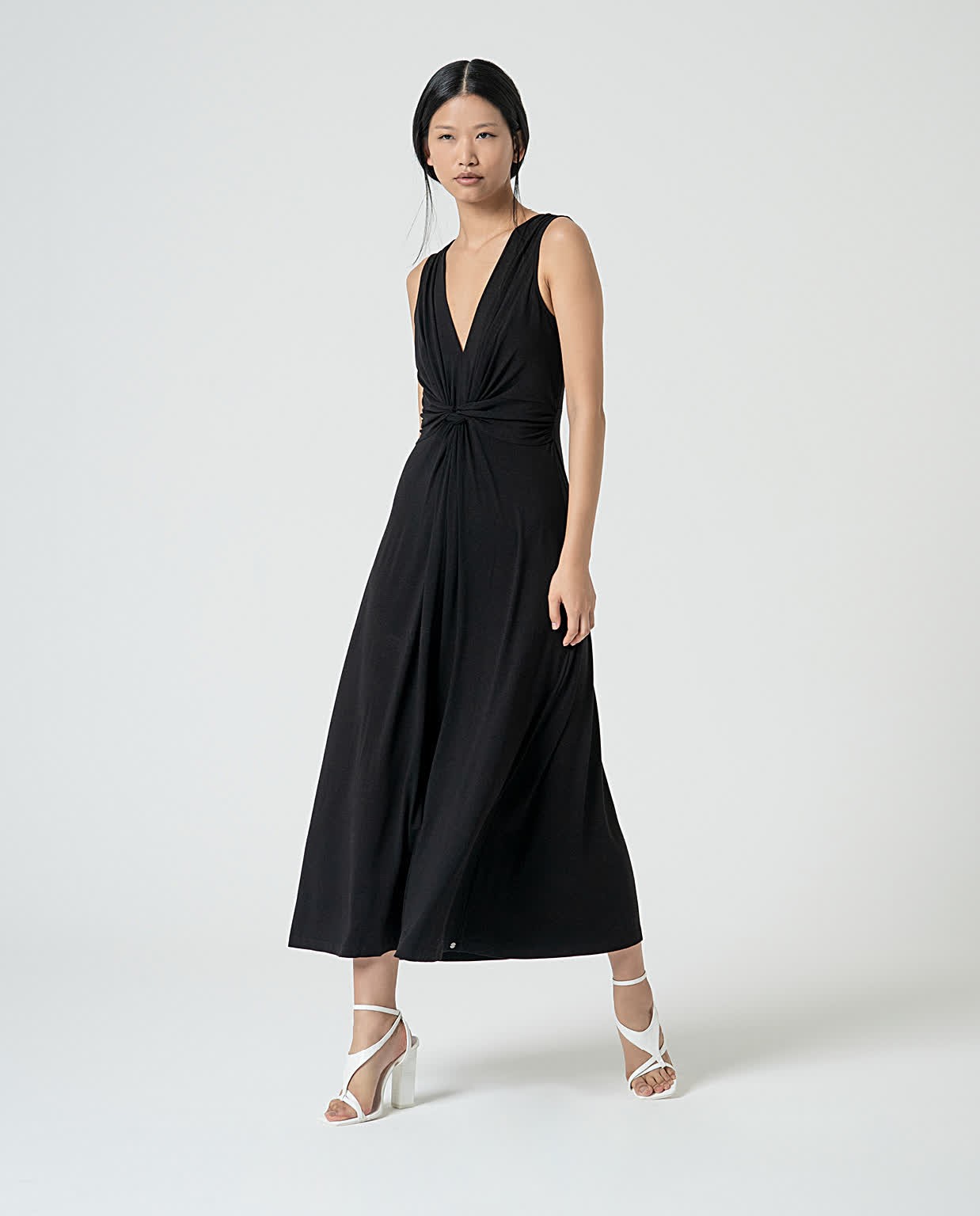 Stretch dress with front knot Black