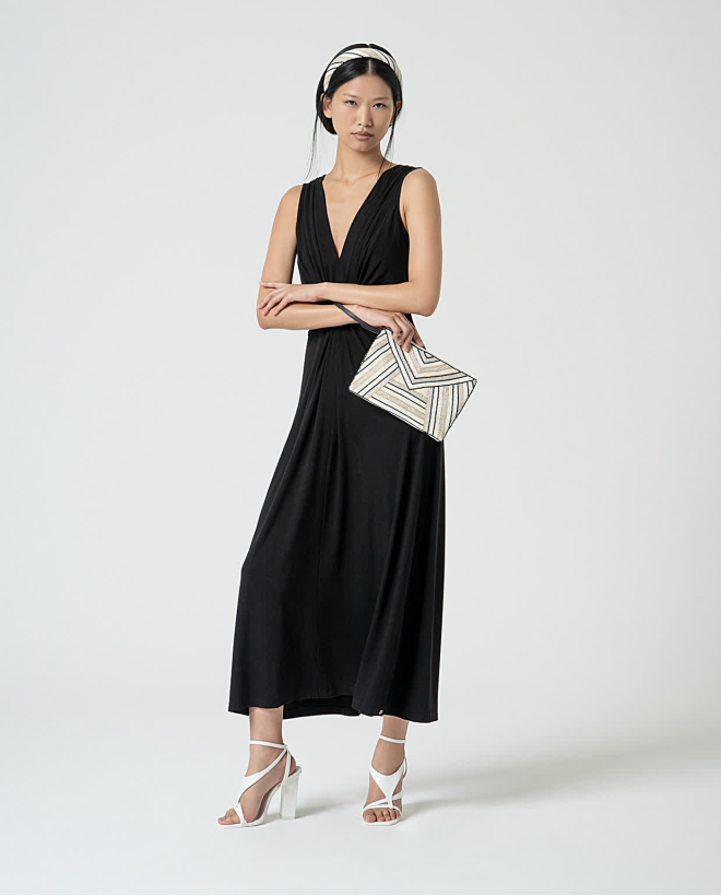 Robe élastique avec nœud sur le devant Noir