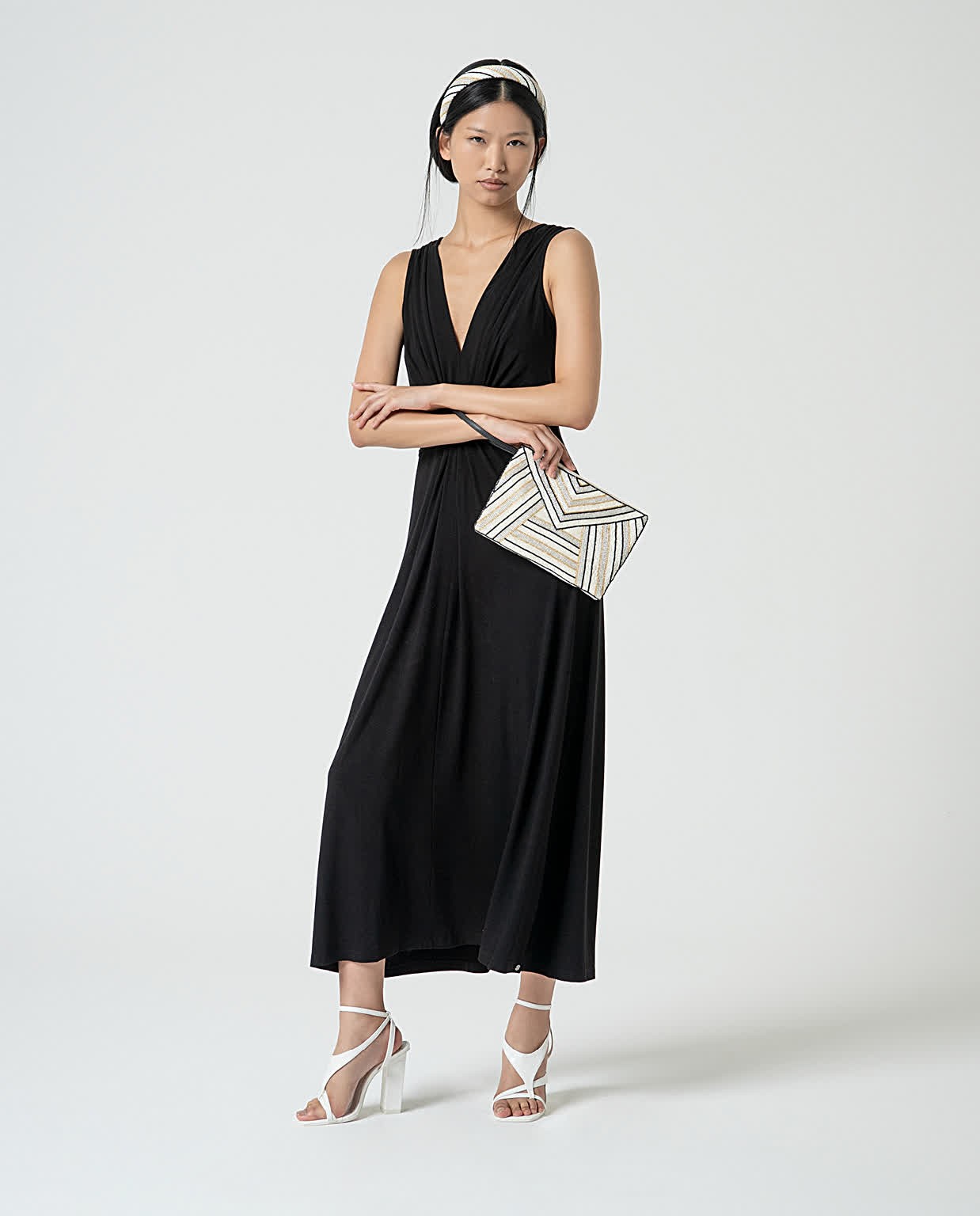 Stretch dress with front knot Black