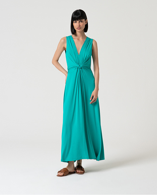 Stretch dress with front knot Emerald