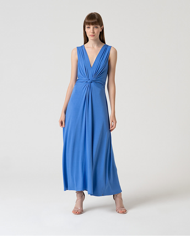 Stretch dress with front knot Blue