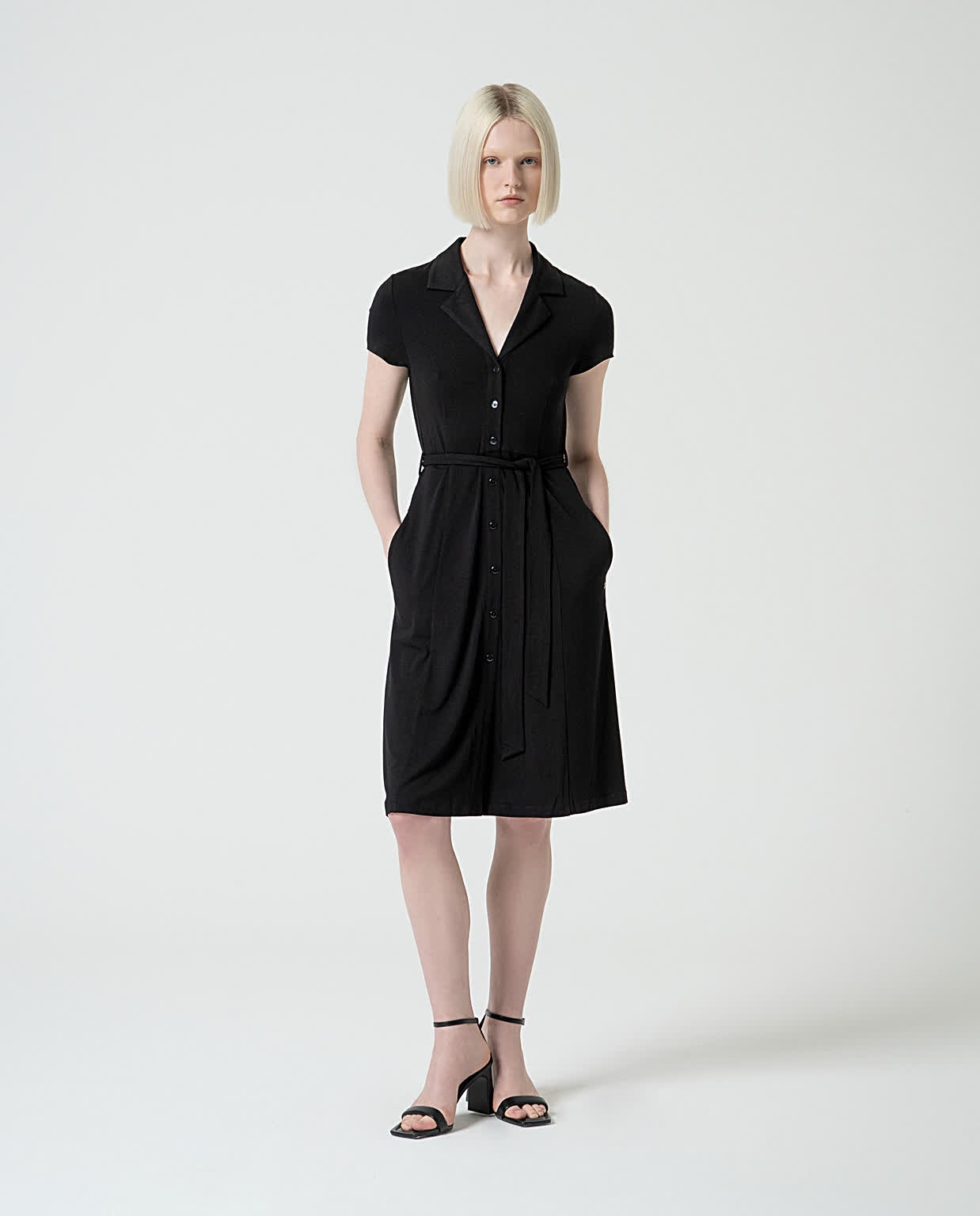 Plain stretch shirt dress Black