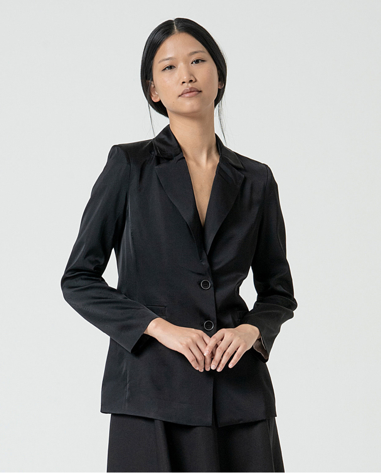 Blazer satiné croisé uni Noir