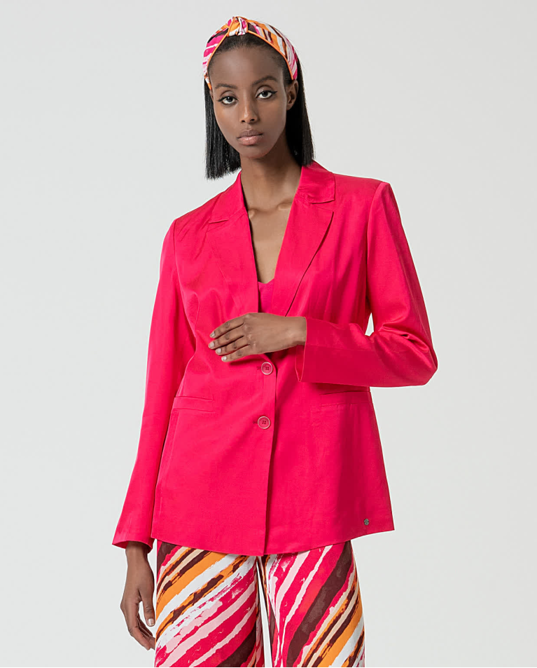 Blazer satiné croisé uni Fushia