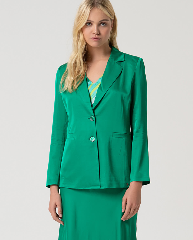 Blazer satiné croisé uni Vert billard