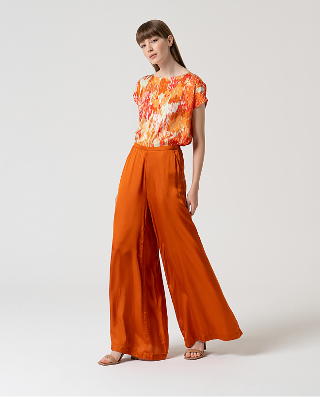 Plain satin wide-leg PANTS Tile